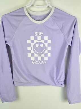 George Kids Stay Groovy Rashguard Bikini Set Rashguard Lavender Smiley XL -14-16